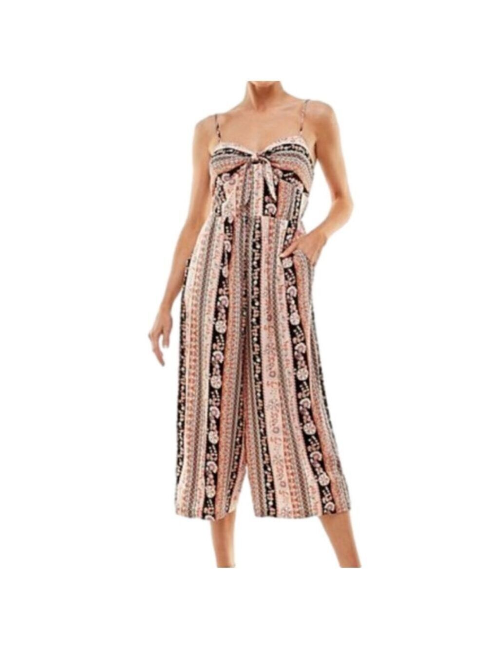 As U Wish Juniors' Knotted Front Molded Cup Cropped Jumpsuit.